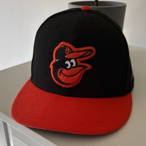 MLB Baltimore Orioles New Era 59 Fifty Black and Orange Flat Brim Cap 7 1/2